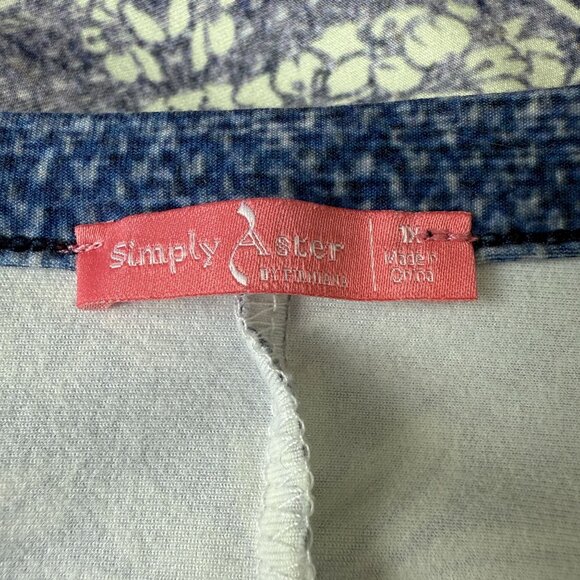 Simply Aster Women’s 1X Tunic Top Blue White Floral Print Boho Casual Stretch - Picture 4 of 12